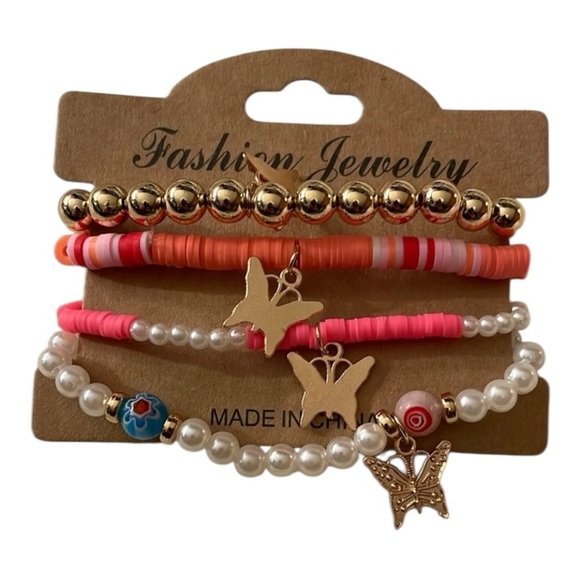 Accessories - Elastic Gold and Pink Beaded Bracelet Set